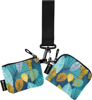 Vibrant Cool Green Palm Leaves Mini Zip Around Wristlet keychain Wallet for Women with Detachable Dual Pouch Wristlet Portable wallet Coin Purse