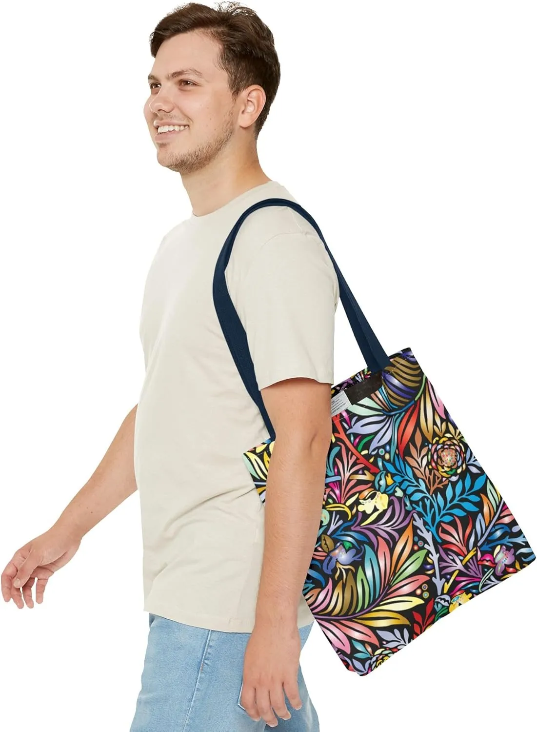 Vibrant Floral Tote Bag, Colorful Reusable Shopping Tote