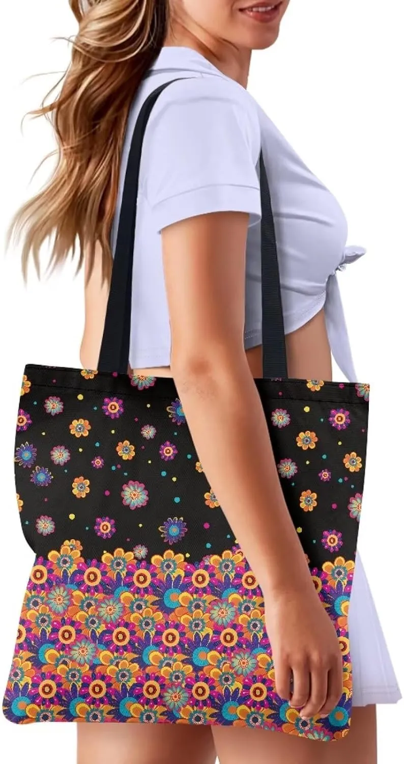 Vibrant Pattern Tote Bag for WomenReusable Handbag for Shopping School Sports