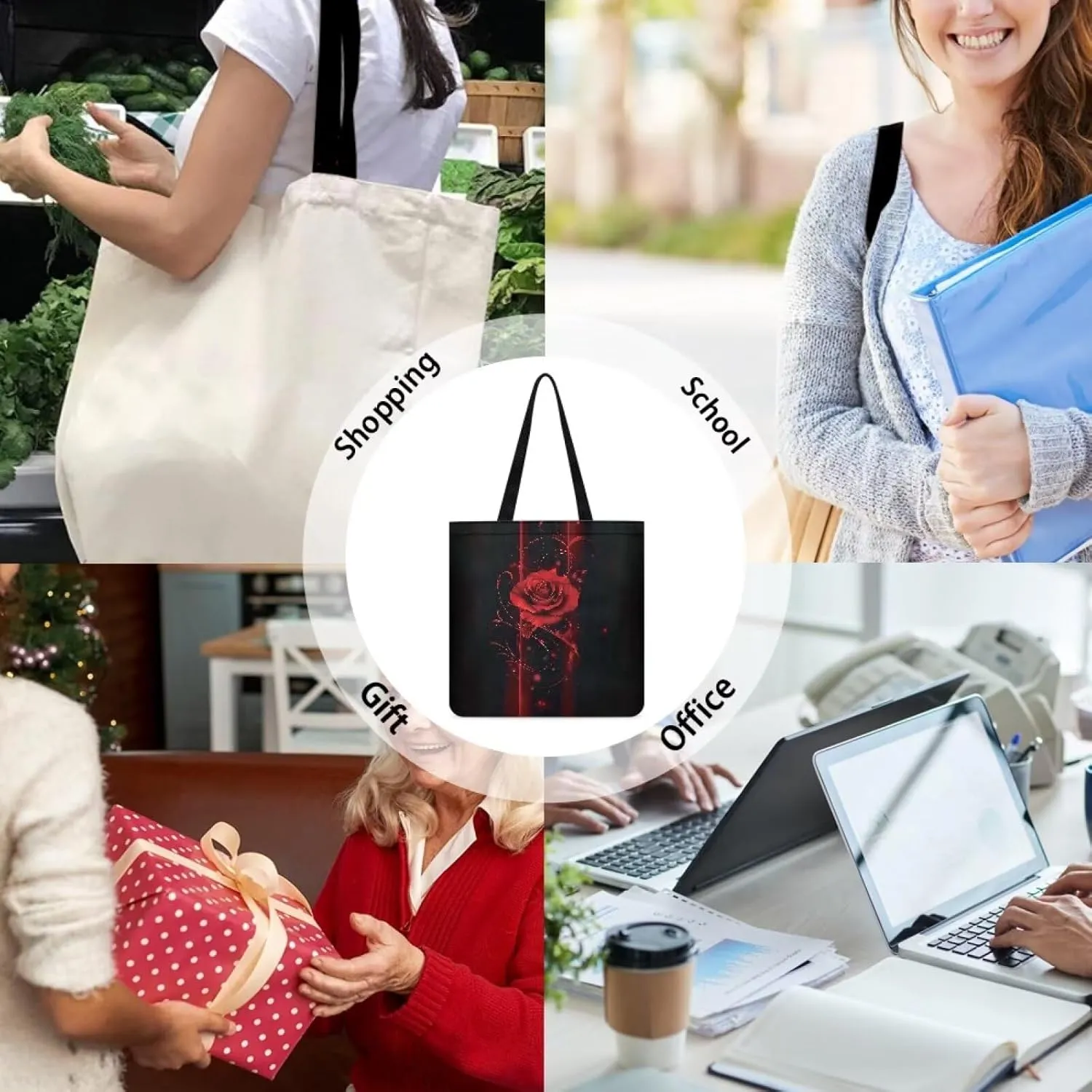 Vibrant Pattern Tote Bag for WomenReusable Handbag for Shopping School Sports