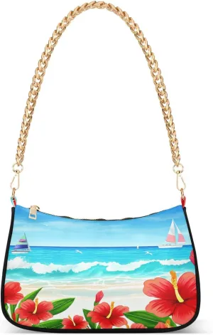 Vibrant Red Flowers Tranquil Beach Hand Bag, Cute Shoulder Bags for Women