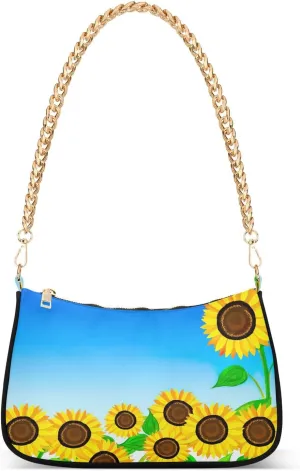 Vibrant Sunflowers Sky Blue Hand Bag for Women, Crossbody Bags