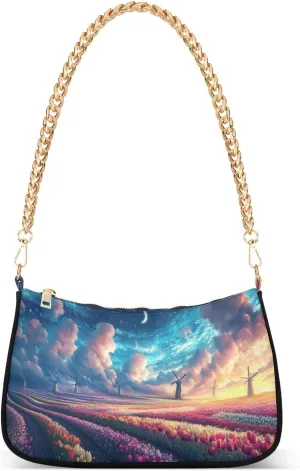 Vibrant Tulip Field Moonlight Shoulder Bag Purse, Crossbody Travel Bags for Women