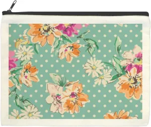 Vintage Simple Flower Polka Dot Makeup Bag for Purse Canvas Waterproof Cosmetic Bags for Women Zipper Travel Toiletry Makeup Bags