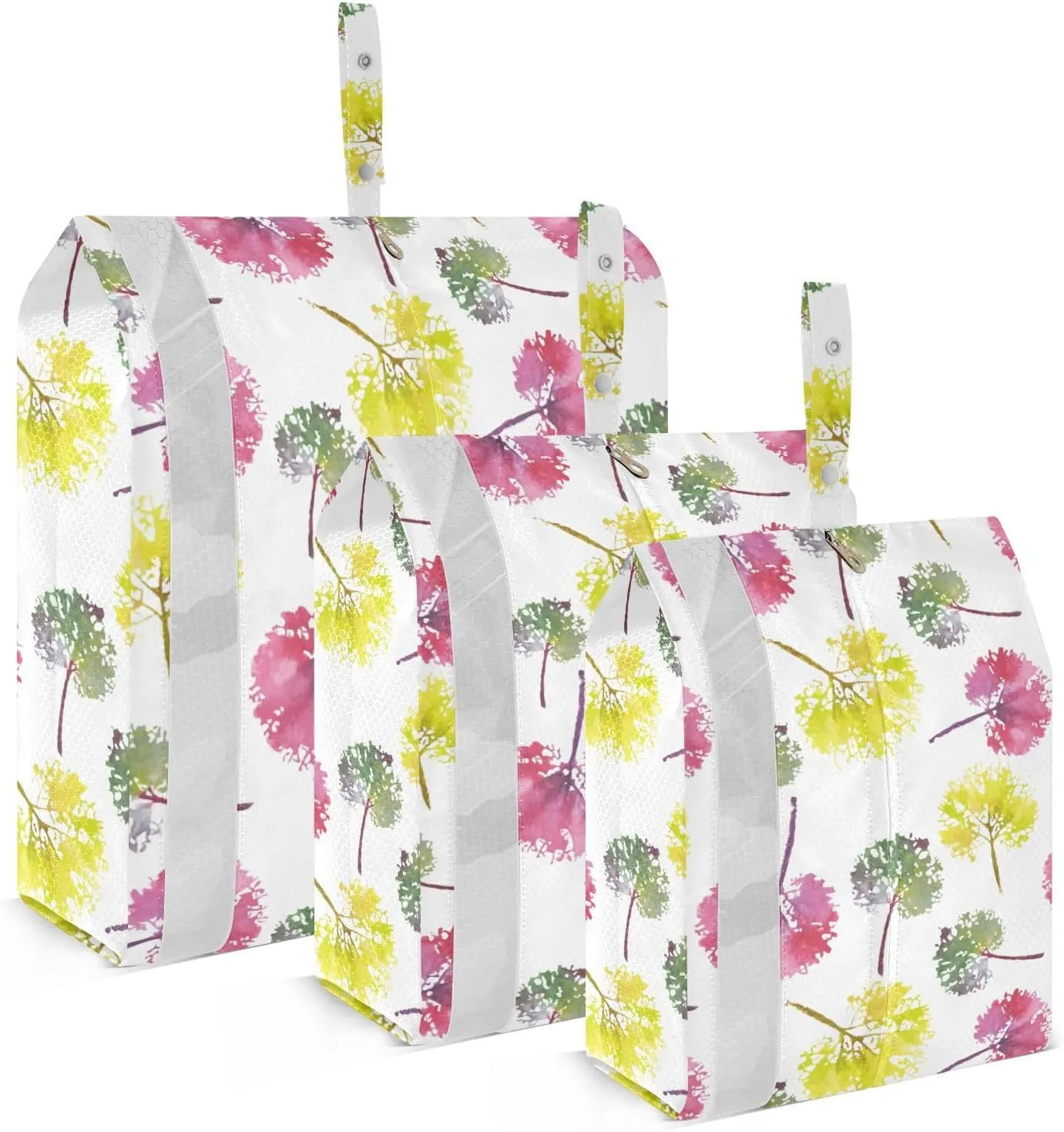 Watercolor Flowers Packing Cubes Set of 3, Lightweight Travel Luggage Organizers Foldable Bags for Easy Packing and Organization