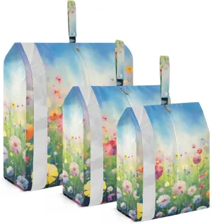 Watercolor Flowers Packing Cubes Set of 3, Lightweight Travel Luggage Organizers Foldable Bags for Easy Packing and Organization