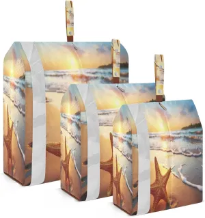 Watercolor Starfish Beach Sunset Compression Packing Cubes 3 Set Travel Packing Cubes for Suitcases Organizer Bags Set for Travel Accessories