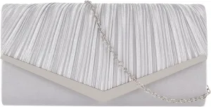 Wedding Party Prom Dress Handbag with Detachable Chain Satin Evening Pleated Envelope Clutch Purse
