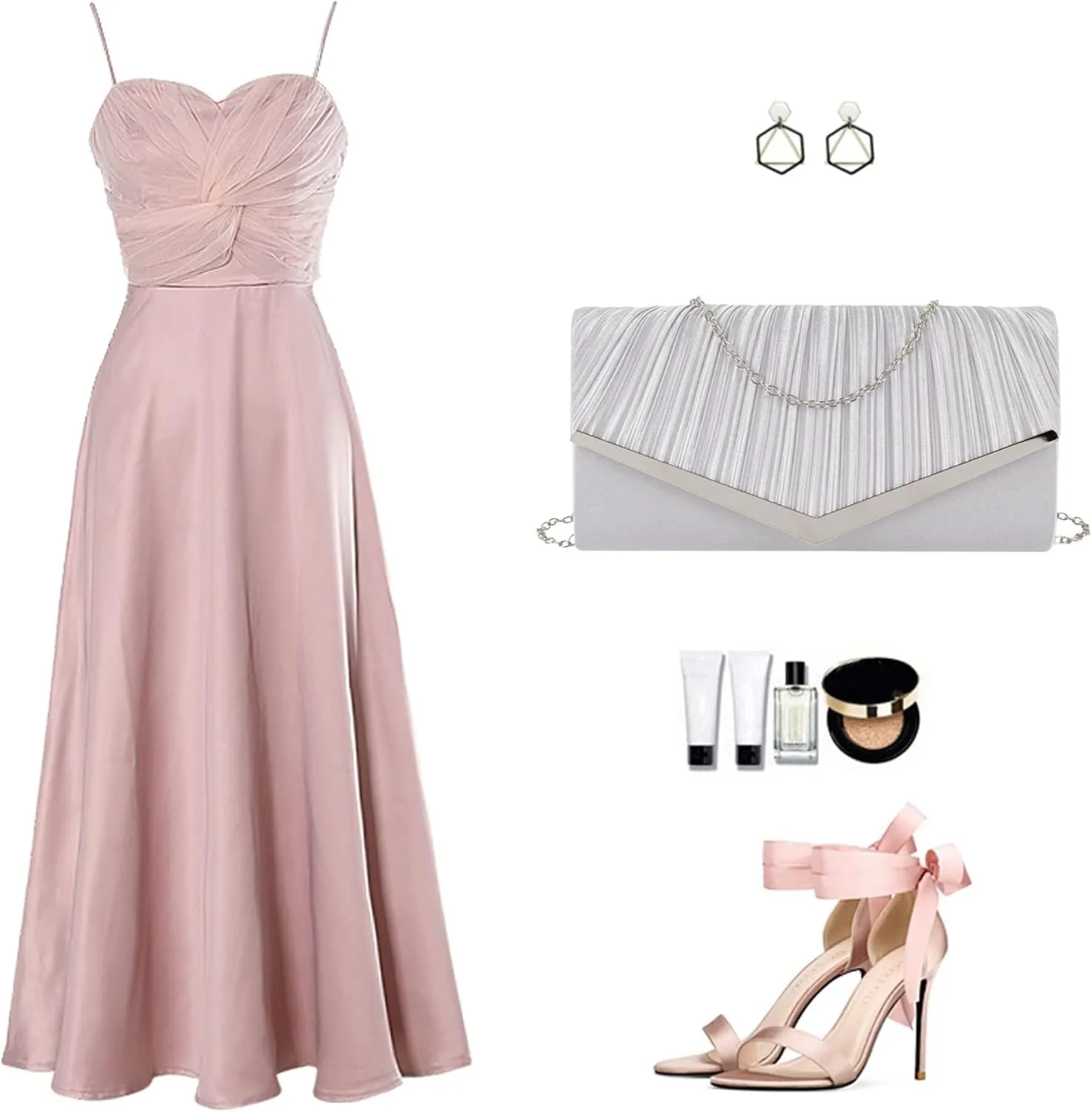 Wedding Party Prom Dress Handbag with Detachable Chain Satin Evening Pleated Envelope Clutch Purse