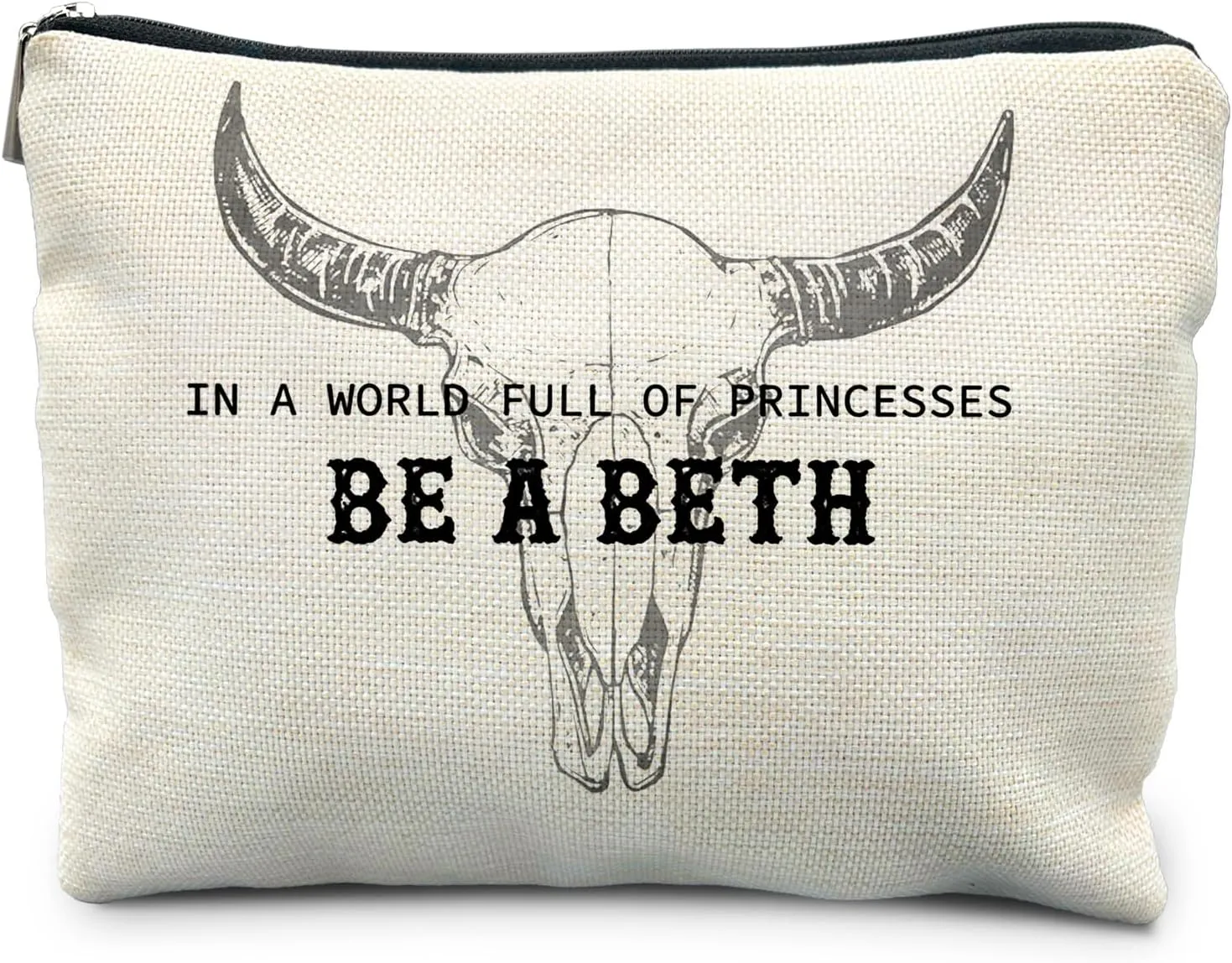 Western Cow Makeup Bag - Vintage Bull Skull Cosmetic Bag for Women, Country Girl Gifts, Western Makeup Pouch