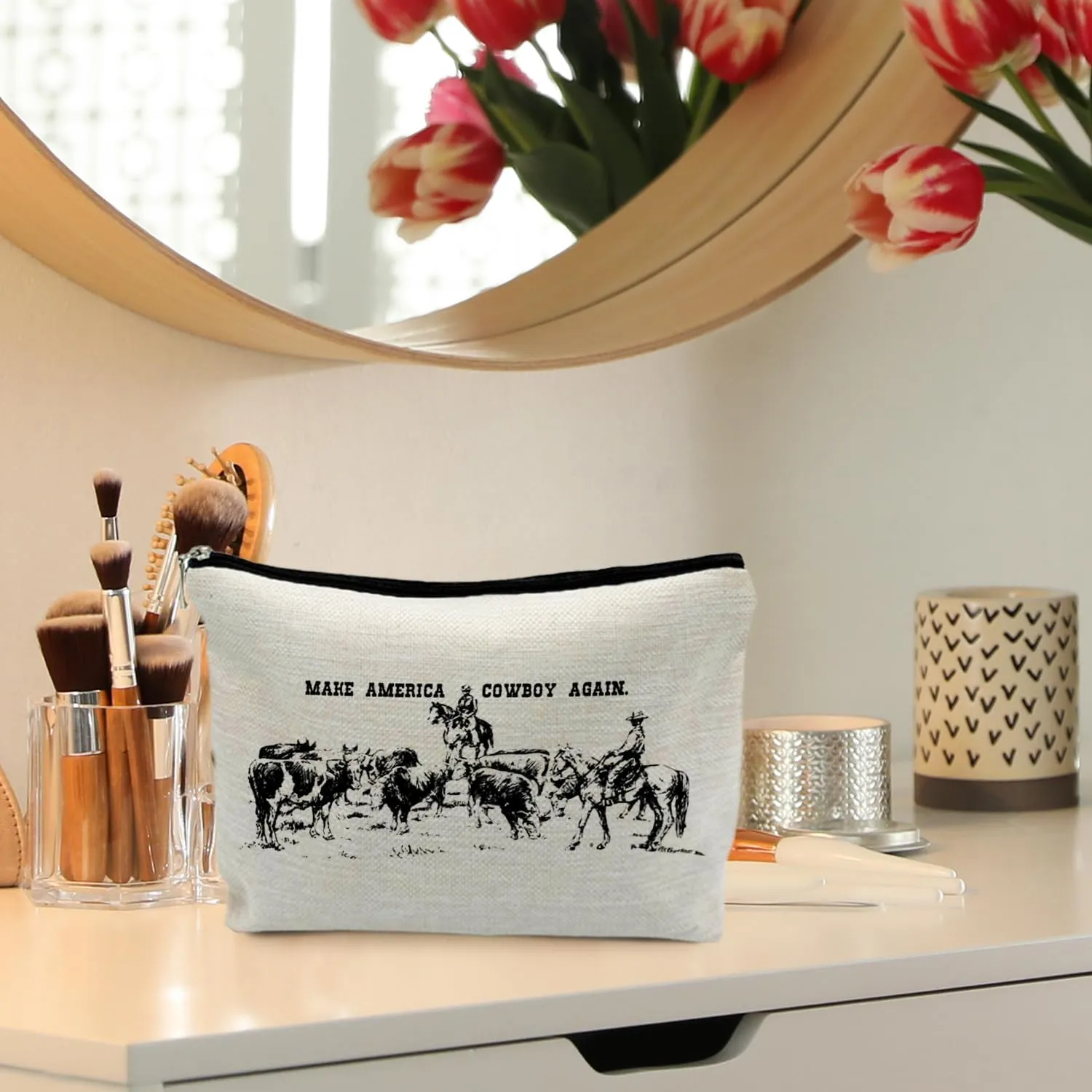 Western Makeup Bag, Western Gifts for Women, Cowgirl Gifts, Country Girl Gifts, Make America Cowboy Again Vintage Cosmetic Bags Toiletry Bag for Women