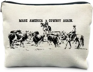Western Makeup Bag, Western Gifts for Women, Cowgirl Gifts, Country Girl Gifts, Make America Cowboy Again Vintage Cosmetic Bags Toiletry Bag for Women