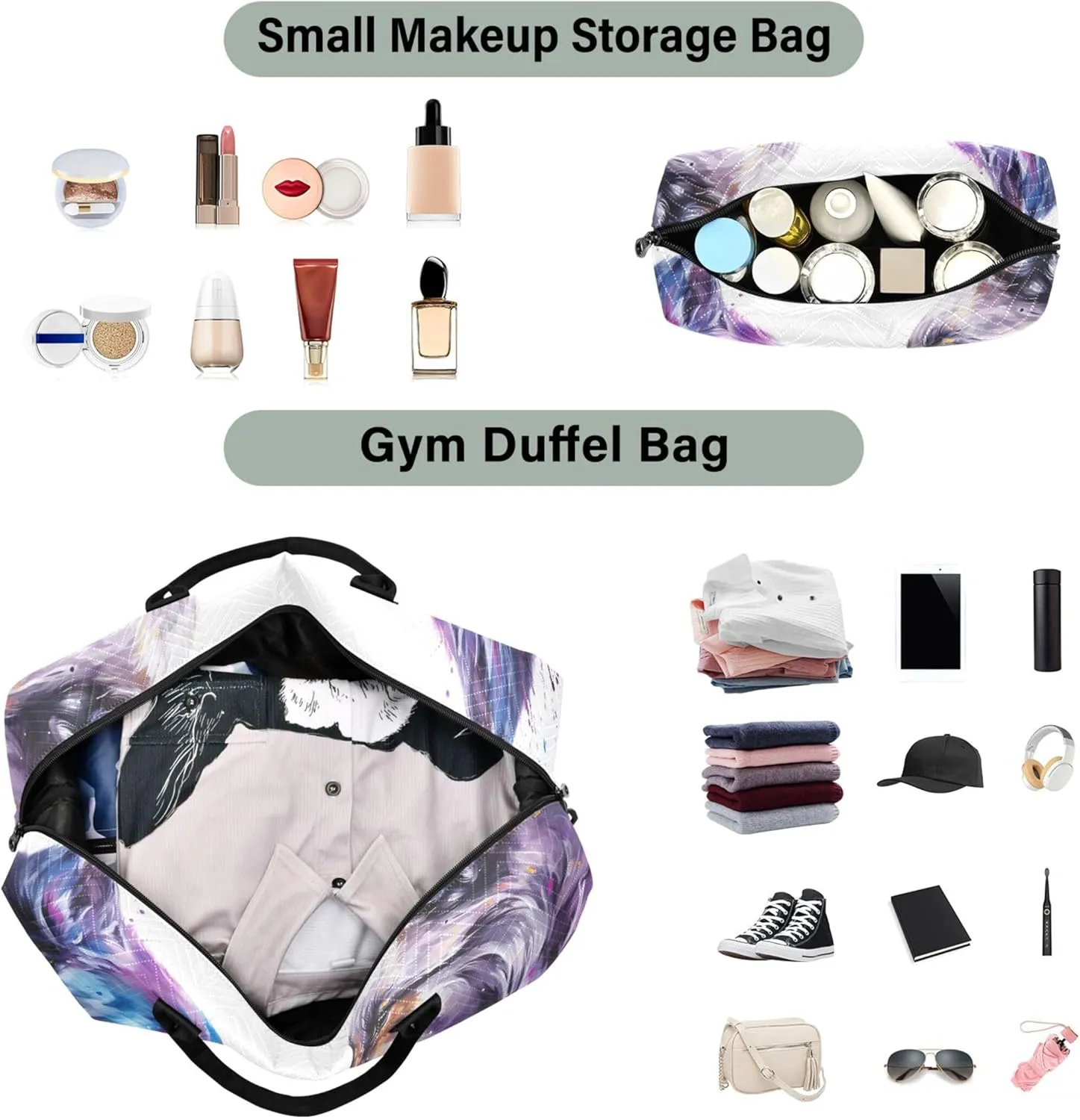 Wolf Kissing Painting Duffle Travel Bags Toiletry Bags Set of 2, Print Women Garment Duffel Bag Carry on Tote