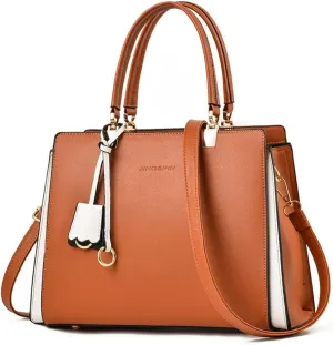 Women Elegant Handbag Classic Top-handle Purses PU Leather Tote Shoulder Bag Work Shopper Satchel with Pendant