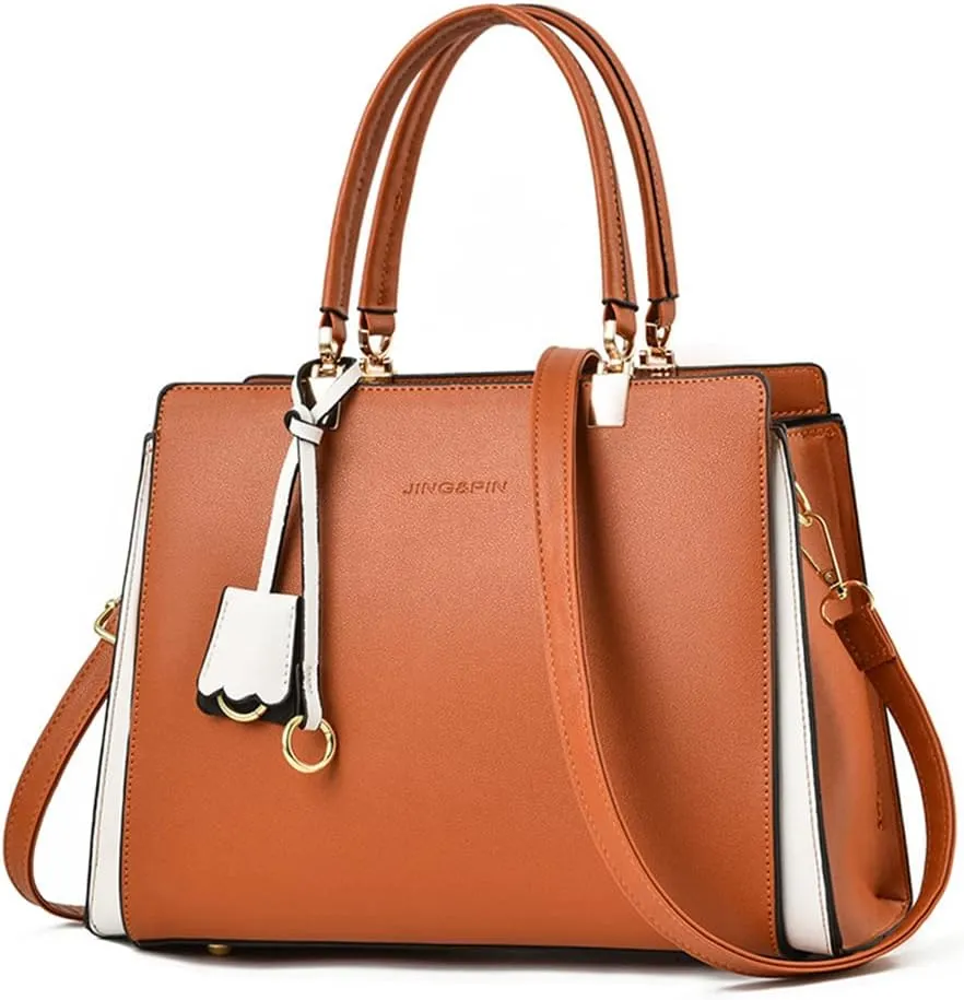 Women Elegant Handbag Classic Top-handle Purses PU Leather Tote Shoulder Bag Work Shopper Satchel with Pendant