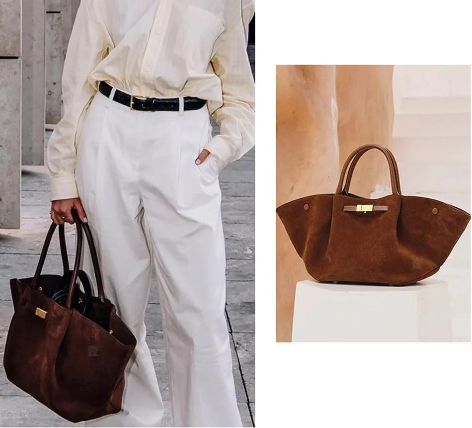 Women Soft Grained Suede Top Handle Bag Trendy Suede Leather Tote Bag Luxury Satchel Bags Hobo Shoulder Bags