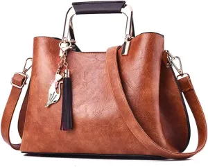 Women Vegan Leather Satchel Handbag Purse Top Handle Crossbody Bags Classic Retro Shoulder Bag Tote for Ladies (Grey)