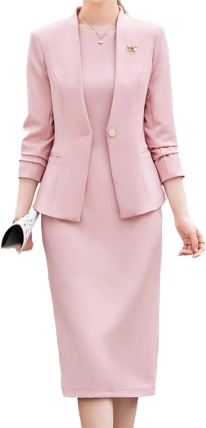 Women's 2 Piece Suit Dress Set Business Casual Long Sleeve Blazer and Pencil Skirt