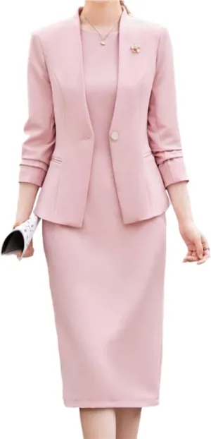 Women's 2 Piece Suit Dress Set Business Casual Long Sleeve Blazer and Pencil Skirt