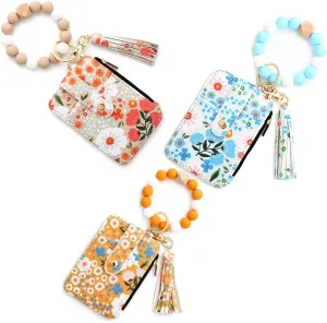 Women's Boho Beaded Wallet, Boho Style Beaded and Tassel Wristlet Keychain for Women, For Women Card Case Keychain with Wallet (18)