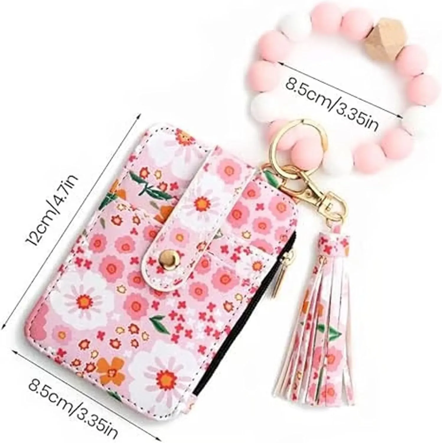 Women's Boho Beaded Wallet,Bracelet Keychain Wallet with Beaded Tassel Decoration,Style Wristlet Pouch with Floral Pattern(Blue)