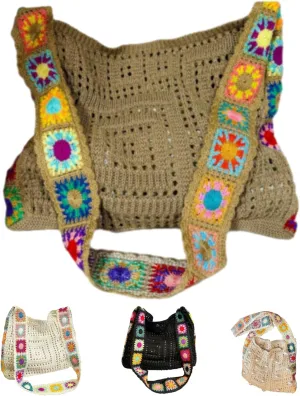 Women's Boho Embroidery Crossbody Bag Hollow Out Crochet Knit Shoulder Bag Knited Bag Handbag Summer Beach Tote