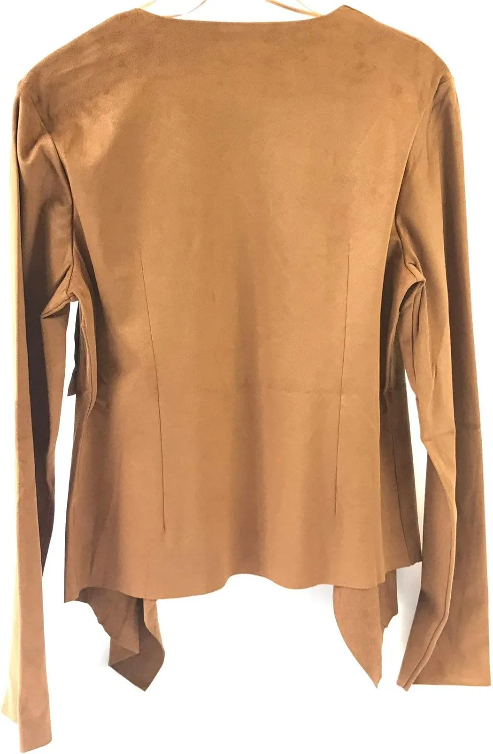 Women's Long Sleeve Cardigan, Faux Suede, Chic Look, Drape Front