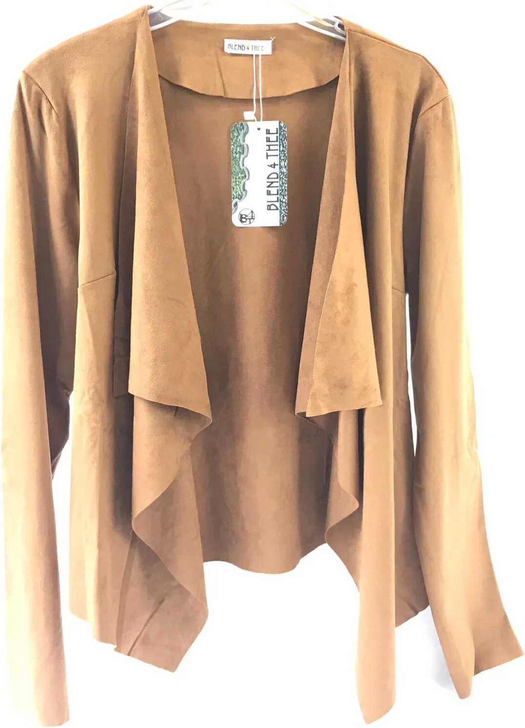 Women's Long Sleeve Cardigan, Faux Suede, Chic Look, Drape Front