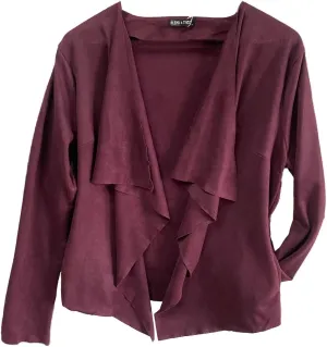 Women's Long Sleeve Cardigan, Faux Suede, Chic Look, Drape Front