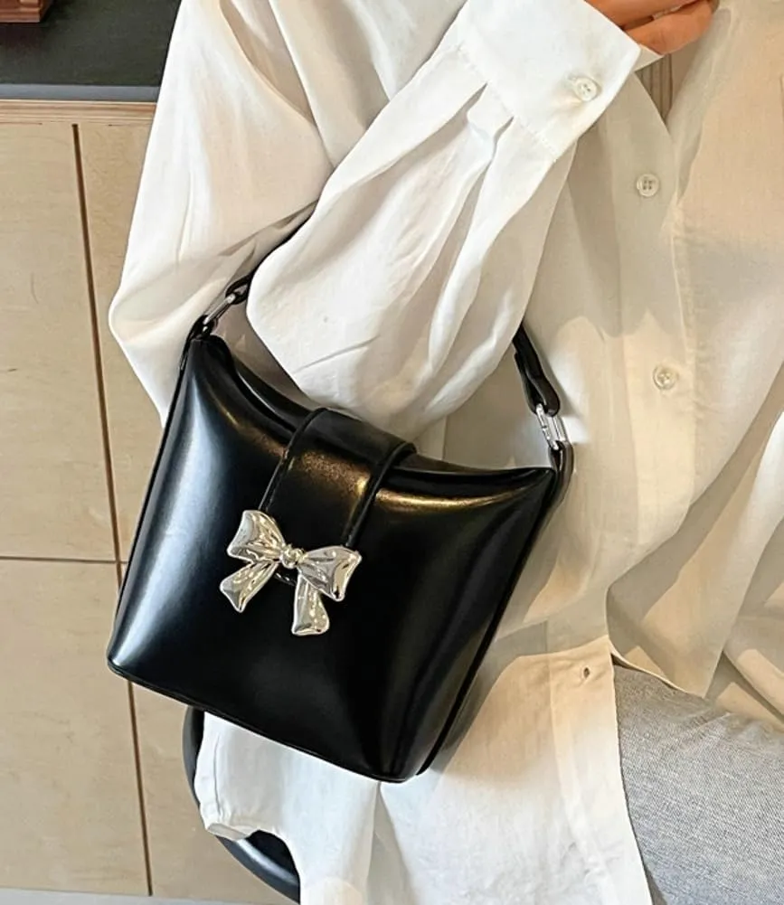 Women's Trendy Shoulder Bag Cute Bowknot Hobo Crossbody Bags Bucket Purse Casual Handbag