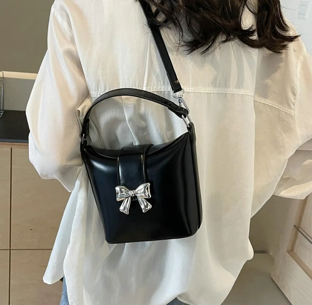 Women's Trendy Shoulder Bag Cute Bowknot Hobo Crossbody Bags Bucket Purse Casual Handbag
