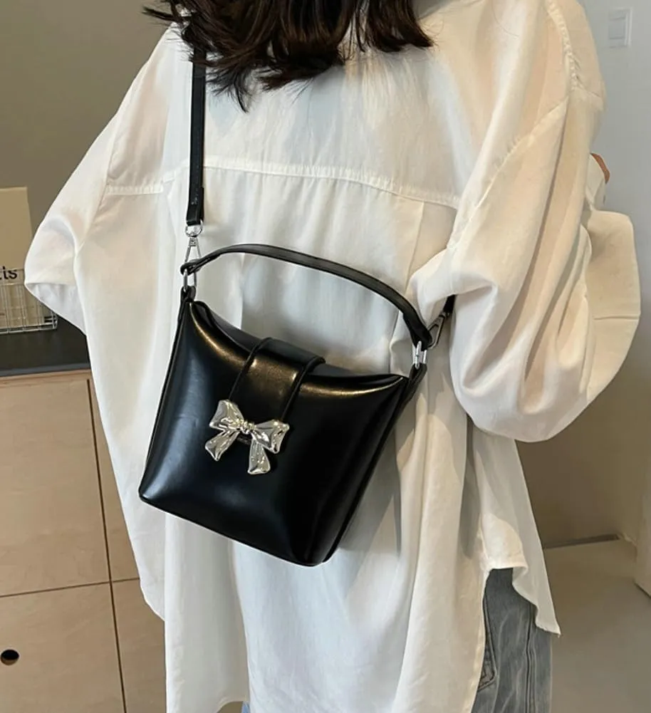 Women's Trendy Shoulder Bag Cute Bowknot Hobo Crossbody Bags Bucket Purse Casual Handbag