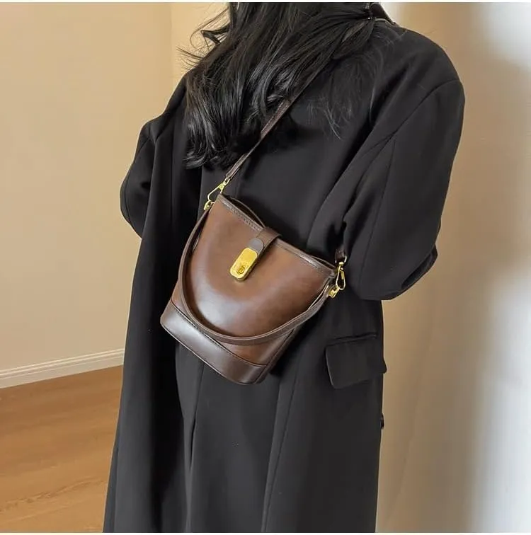Women's Vintage Leather Hobo Bags Retro Alt Large Ladies Tote Casual Crossbody Shoulder Bag Classic Bucket Bags