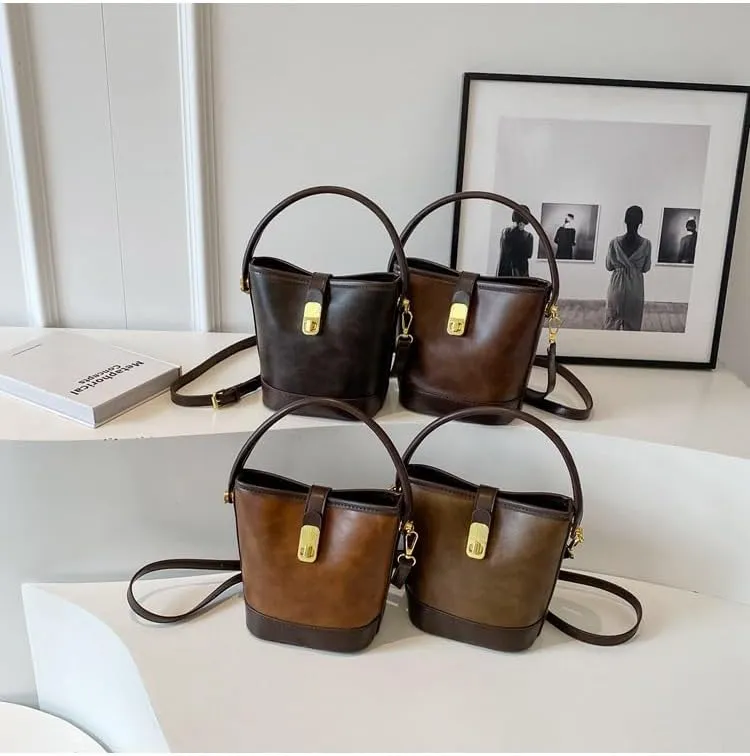 Women's Vintage Leather Hobo Bags Retro Alt Large Ladies Tote Casual Crossbody Shoulder Bag Classic Bucket Bags