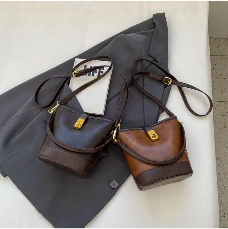 Women's Vintage Leather Hobo Bags Retro Alt Large Ladies Tote Casual Crossbody Shoulder Bag Classic Bucket Bags