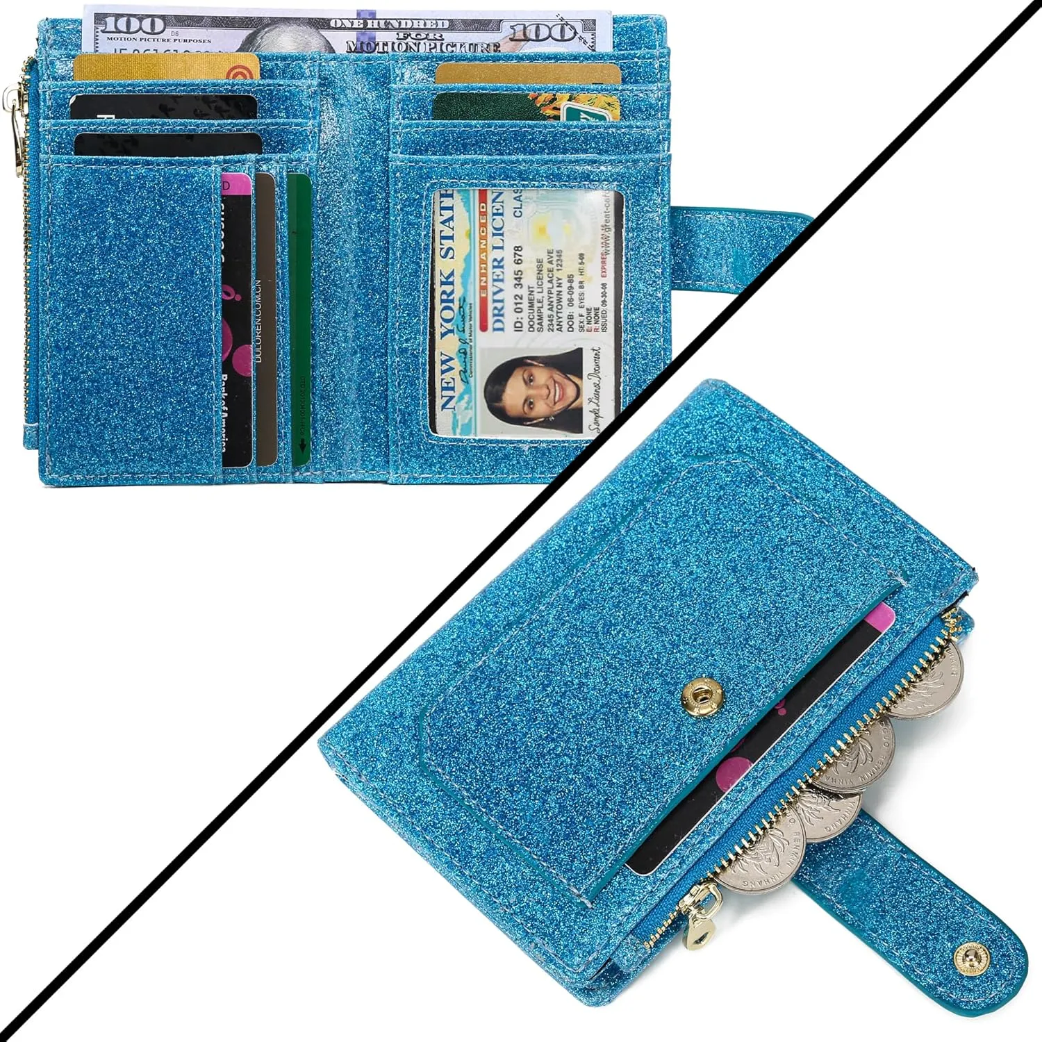 Womens Wallets RFID Small Compact Bifold Leather Card Holder Zip Pocket
