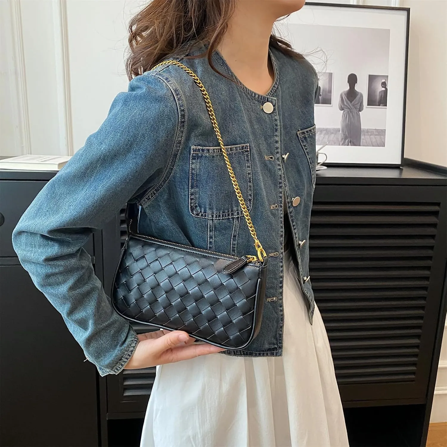 Woven Crossbody Bags Clutch Tote Handbag Cell Phone Purse for Women Shoulder Handbag Hobo Bags Retro Classic