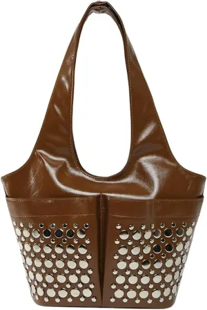Y2k 90s Studded Hobo Bags Women PU Leather Punk Crescent Crossbody Purse Satchels Trendy Underarm Shoulder Tote Handbag