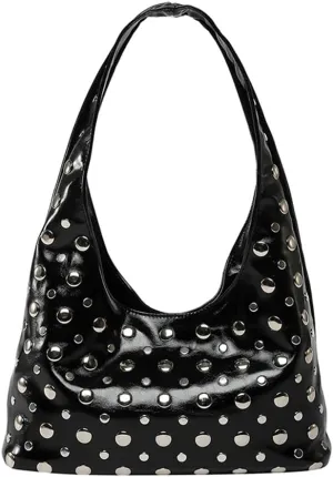 Y2k 90s Studded Hobo Bags Women Trendy Punk PU Leather Underarm Crescent Crossbody Purse Satchels Shoulder Tote Handbag