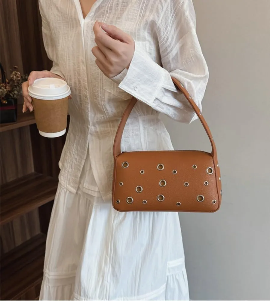 Y2k Crescent Hobo Bags Women 90s PU Leather Trendy Studded Shoulder Satchels Crossbody Purse Punk Underarm Tote Handbag