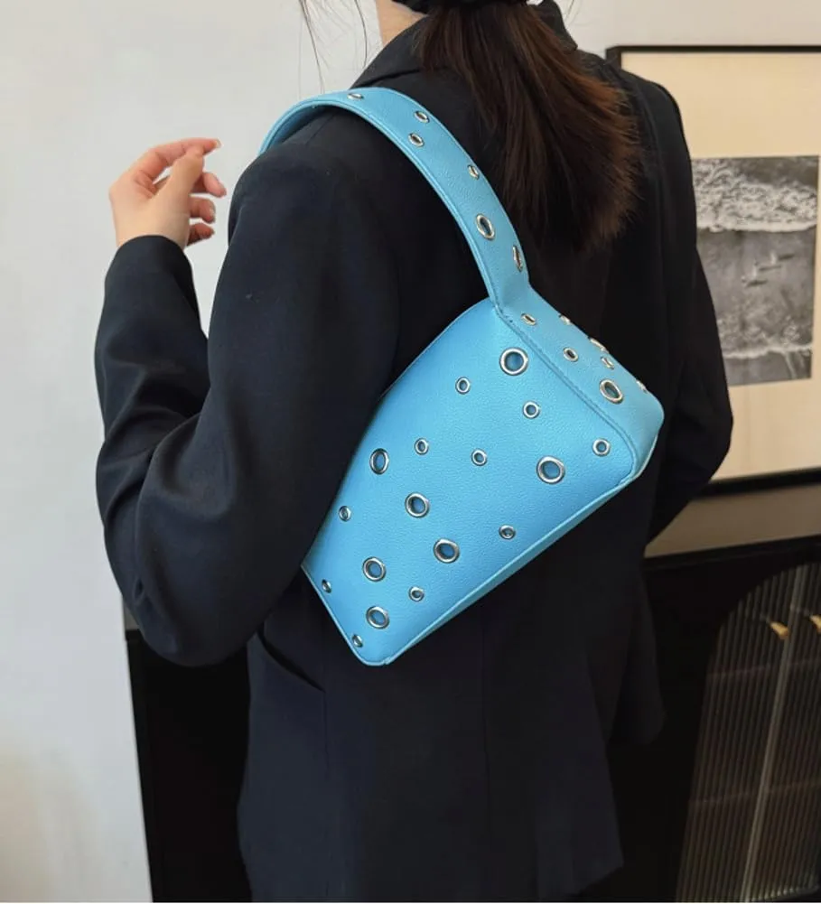 Y2k Crescent Hobo Bags Women 90s PU Leather Trendy Studded Shoulder Satchels Crossbody Purse Punk Underarm Tote Handbag