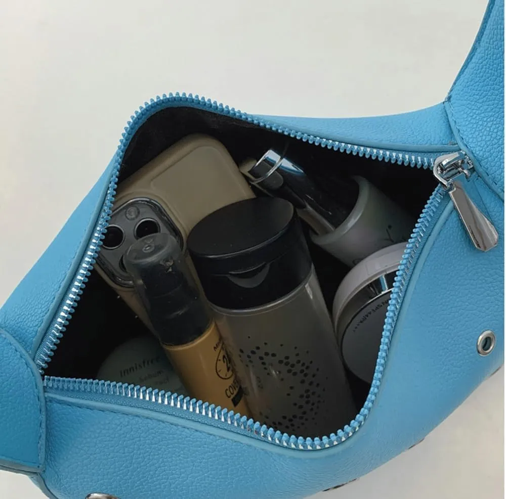 Y2k Crescent Hobo Bags Women 90s PU Leather Trendy Studded Shoulder Satchels Crossbody Purse Punk Underarm Tote Handbag