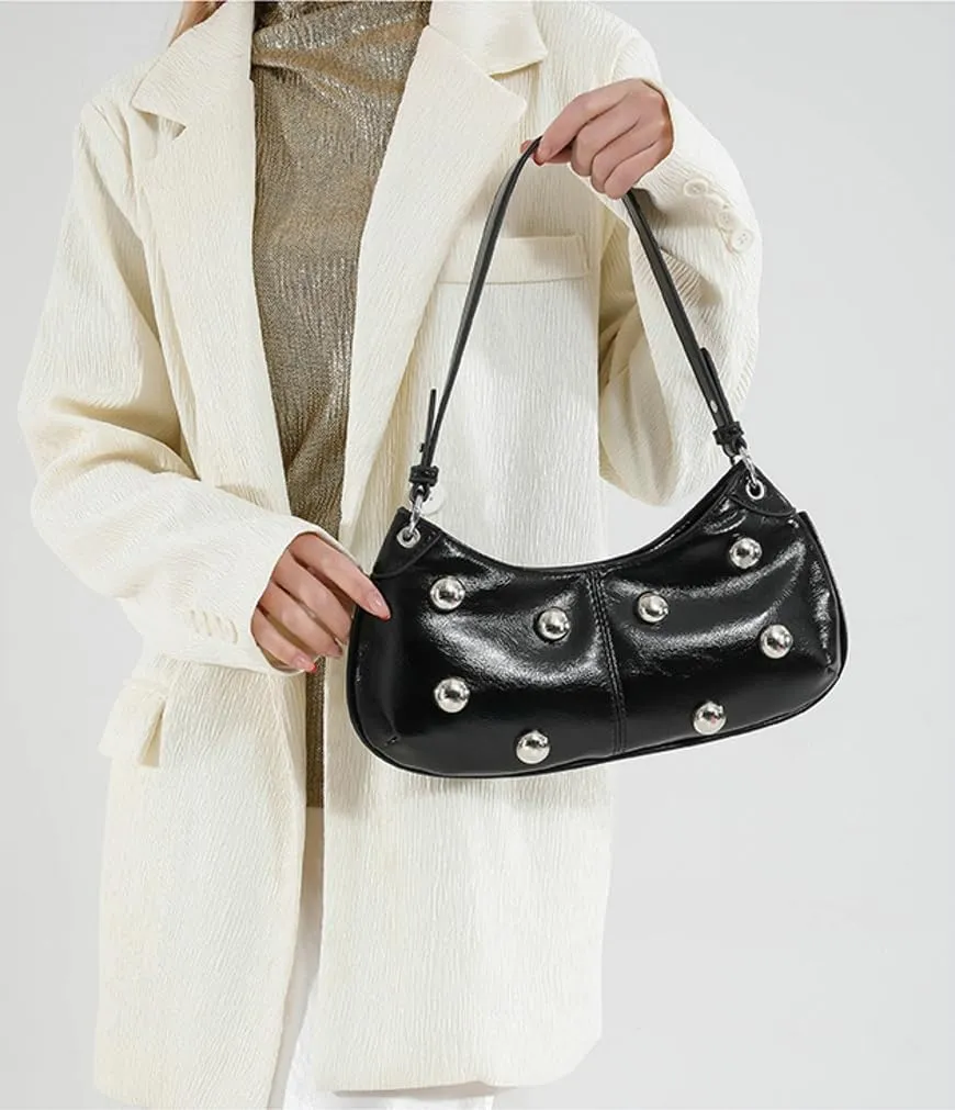 Y2k Crescent Hobo Bags Women Trendy 90s Punk PU Leather Studded Shoulder Satchels Crossbody Purse Underarm Tote Handbag