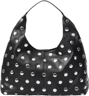 Y2k Studded Hobo Bags Women Trendy 90s Punk PU Leather Underarm Crescent Crossbody Purse Satchels Shoulder Tote Handbag