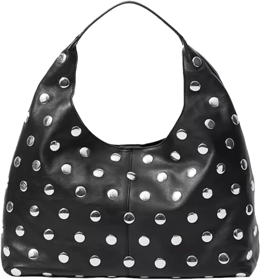 Y2k Studded Hobo Bags Women Trendy 90s Punk PU Leather Underarm Crescent Crossbody Purse Satchels Shoulder Tote Handbag