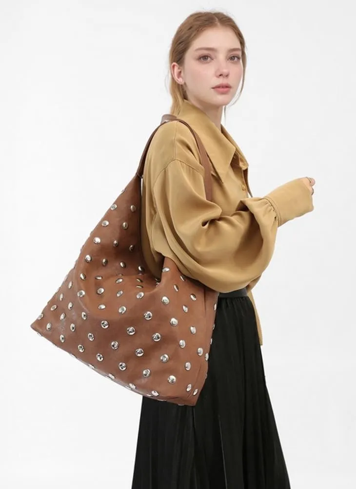Y2k Studded Hobo Bags Women Trendy 90s Punk PU Leather Underarm Crescent Crossbody Purse Shoulder Satchels Tote Handbag