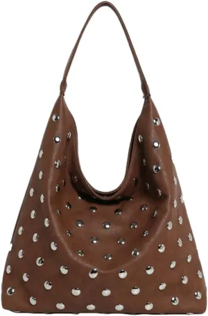 Y2k Studded Hobo Bags Women Trendy 90s Punk PU Leather Underarm Crescent Crossbody Purse Shoulder Satchels Tote Handbag