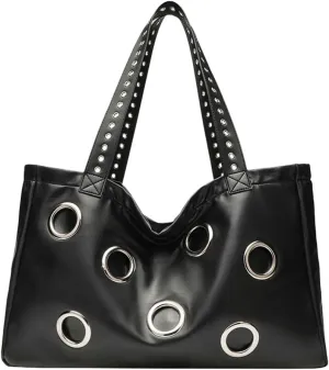 Y2k Studded Tote Hobo Bags Women 90s PU Leather Crescent Crossbody Purse Trendy Shoulder Satchels Punk Underarm Handbag