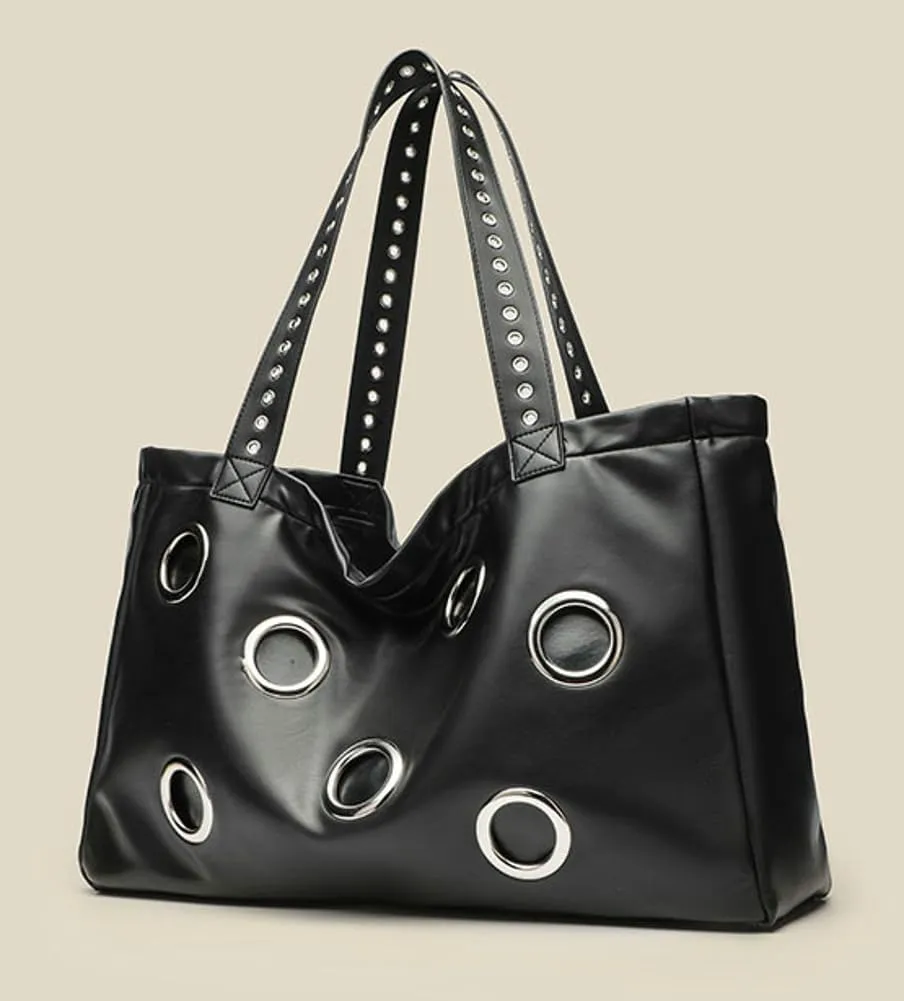 Y2k Studded Tote Hobo Bags Women 90s PU Leather Crescent Crossbody Purse Trendy Shoulder Satchels Punk Underarm Handbag