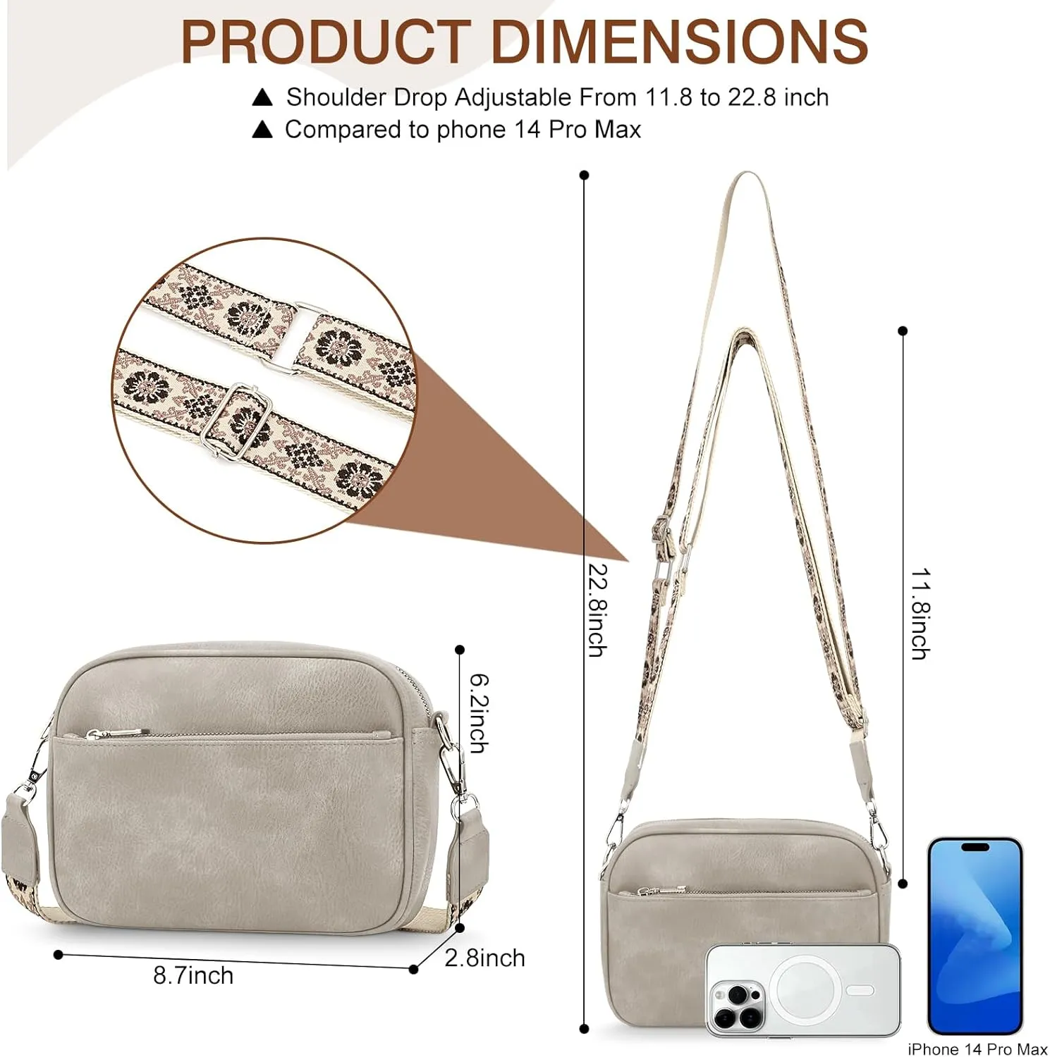 YDSIII Small Crossbody Bags for Women, Trendy Vegan Leather Cross Body Bags for Womens with Adjustable Wide Guitar Strap